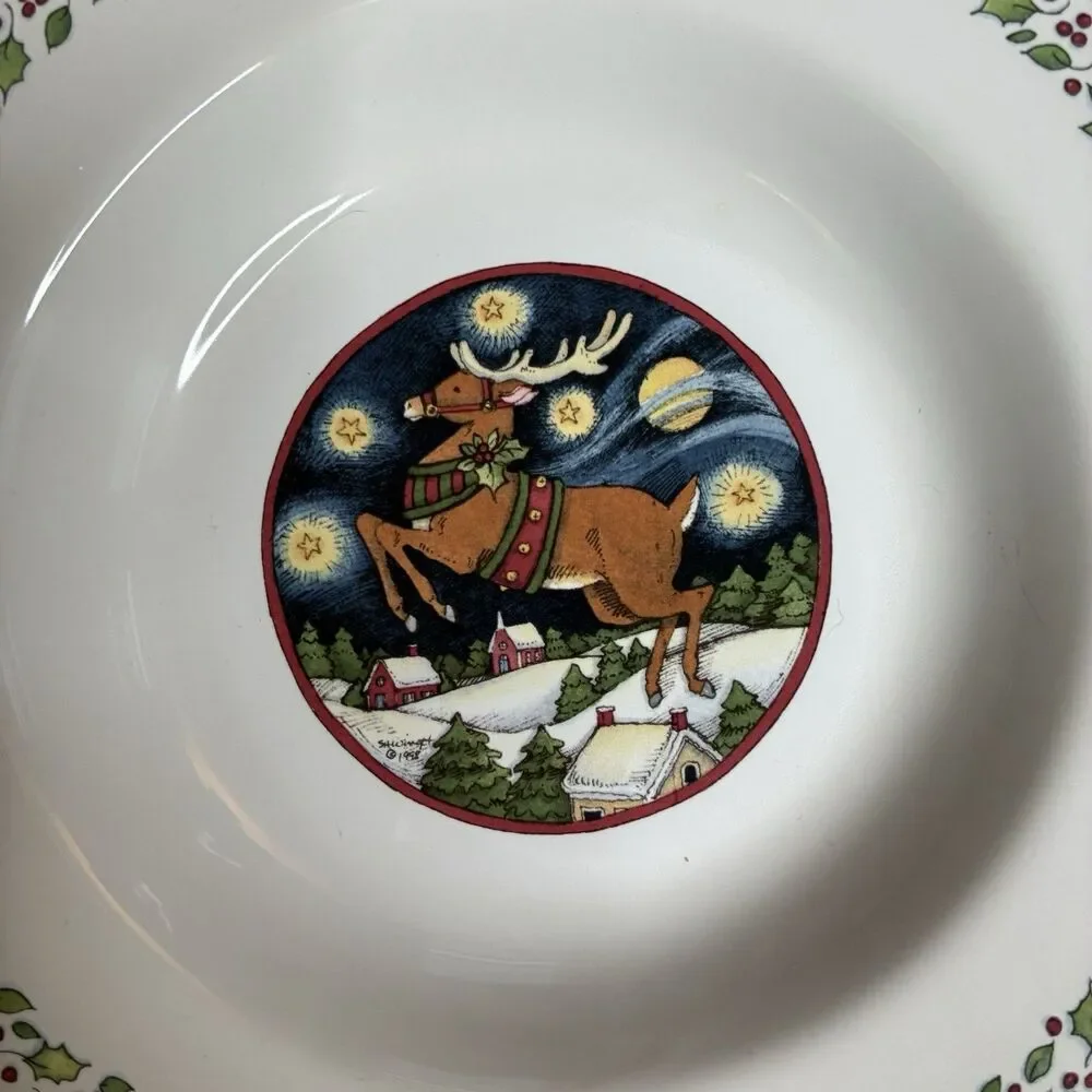 International China Susan Winget Over the Housetops Soup Bowls 9.25” Set Of 4